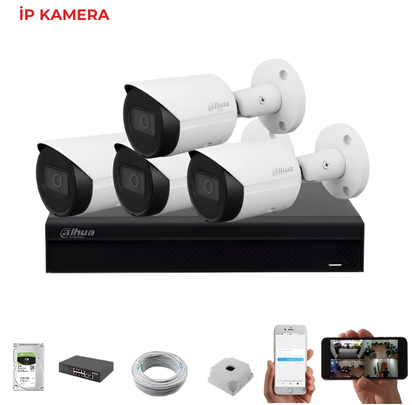 DAHUA 4 KAMERALI STARLİGHT IP KAMERA SETİ 2MP BULLET