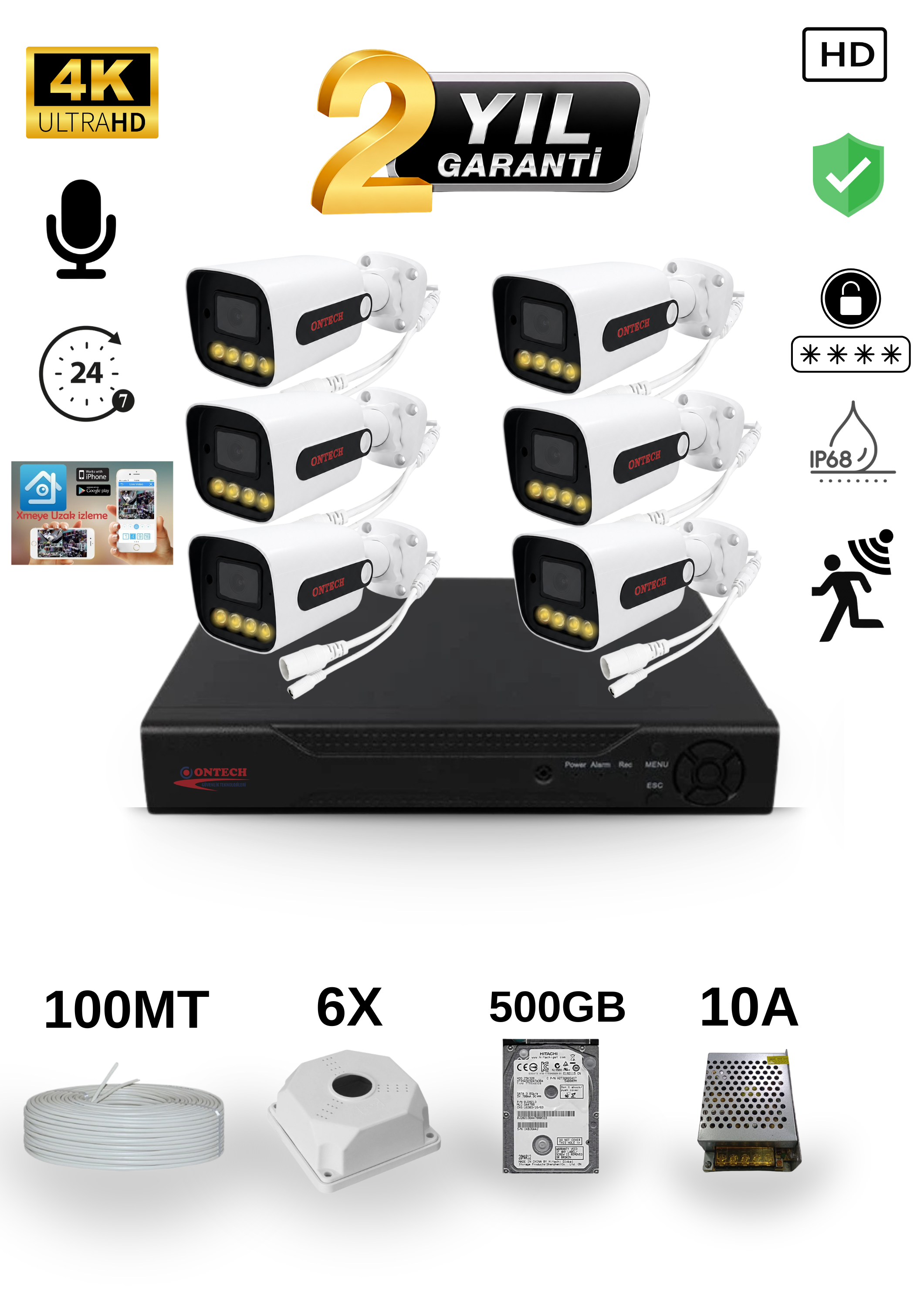 6 KAMERALI 4K ULTRA HD AHD GÜVENLİK KAMERA SETİ 500GB HDD DAHİL V2