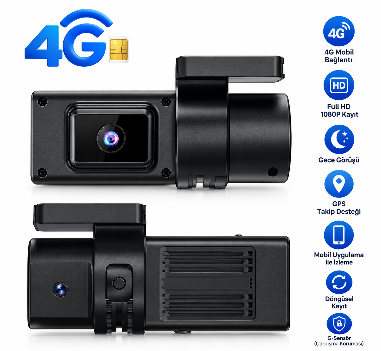ÇİFT KAMERALI 4G VE ARAÇ TAKİP SİSTEMLİ DASHCAM