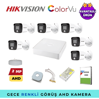 HİKVİSİON 6 KAMERALI COLORVU 2MP AHD GÜVENLİK KAMERA SETİ