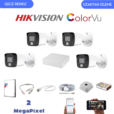 HİKVİSİON GECE RENKLİ GÖRÜŞ AHD GÜVENLİK KAMERA SETİ