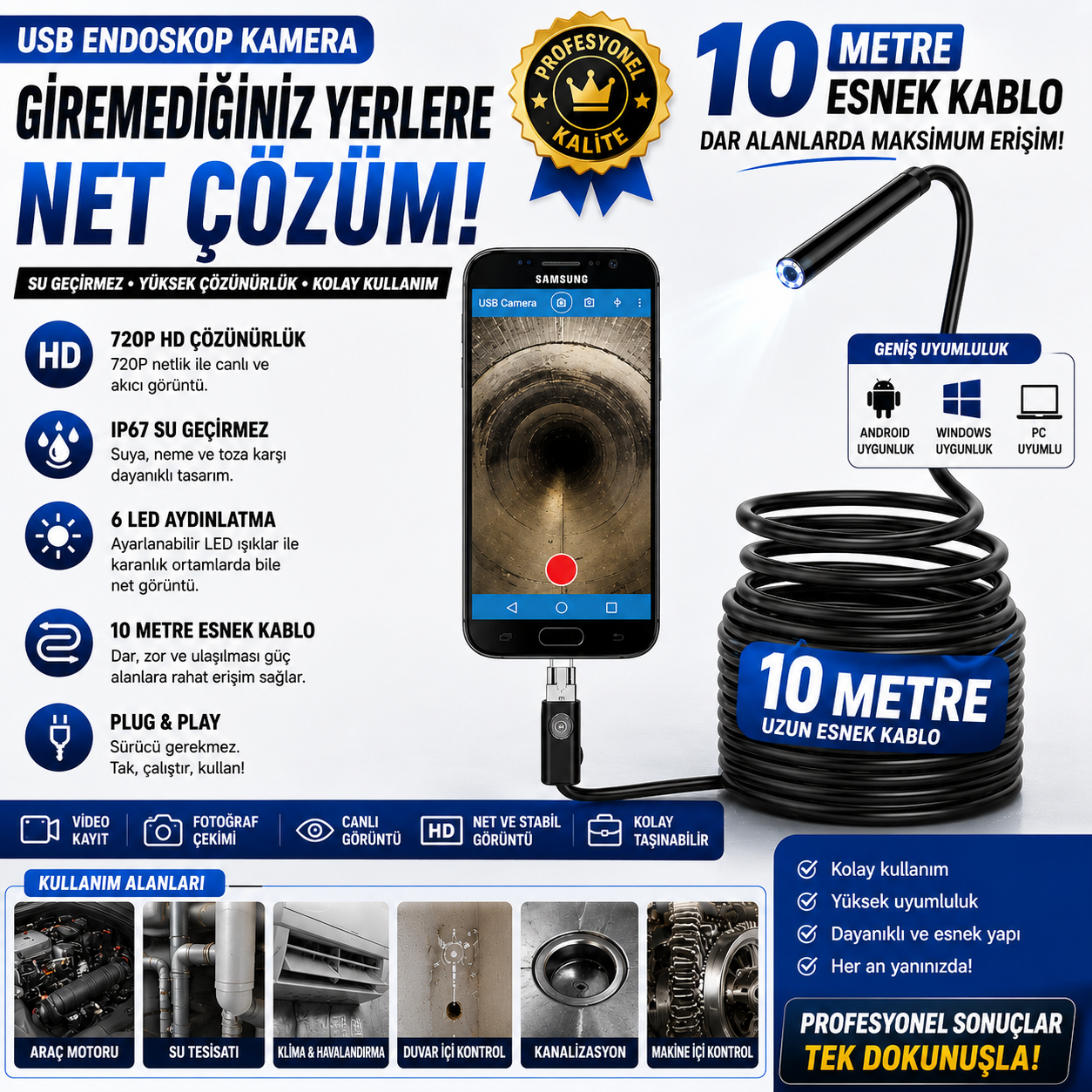ENDESKOP YILAN KAMERA ANDROİD UYUMLU 10 METRE