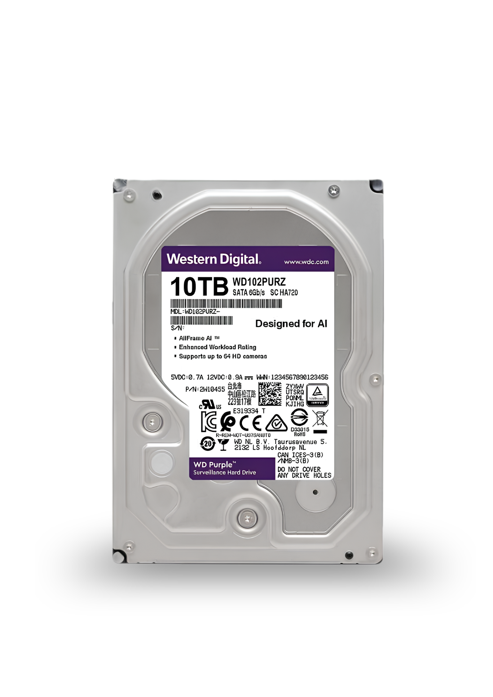 WD PURPLE 10TB 3.5" SATA GÜVENLİK HARD DİSKİ | WD102PURZ | 7/24 DVR/NVR UYUMLU