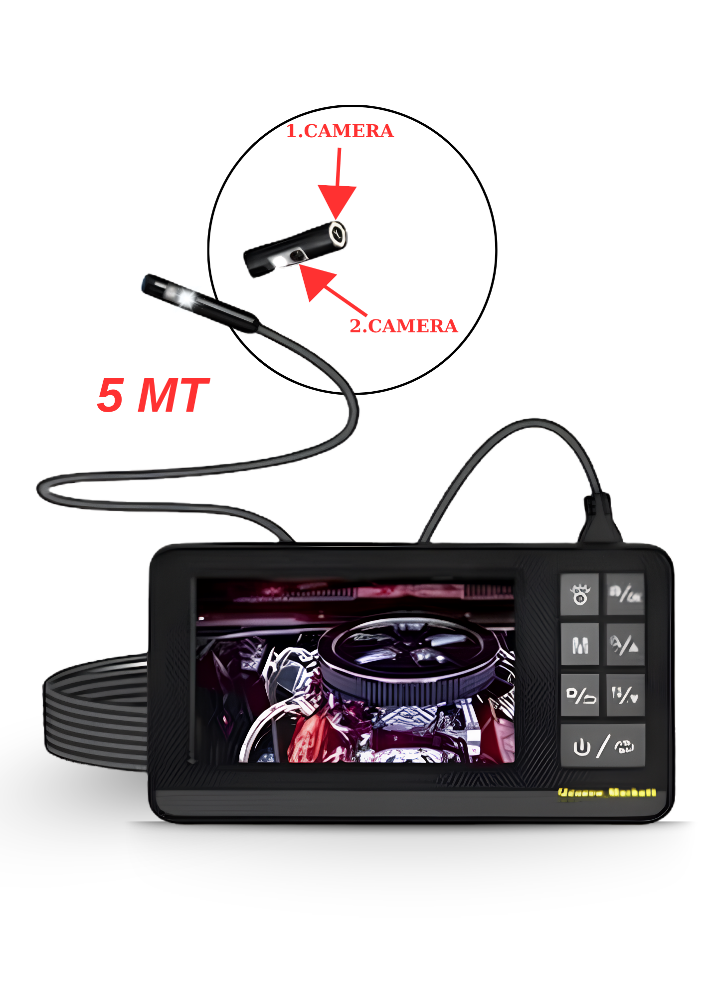 EKRANLI WİFİ ENDESKOP KAMERA ÇİFT KAMERA 5 METRE IP67 ŞARJLI,YAN AYNA,MIKNATIS VE KANCALI