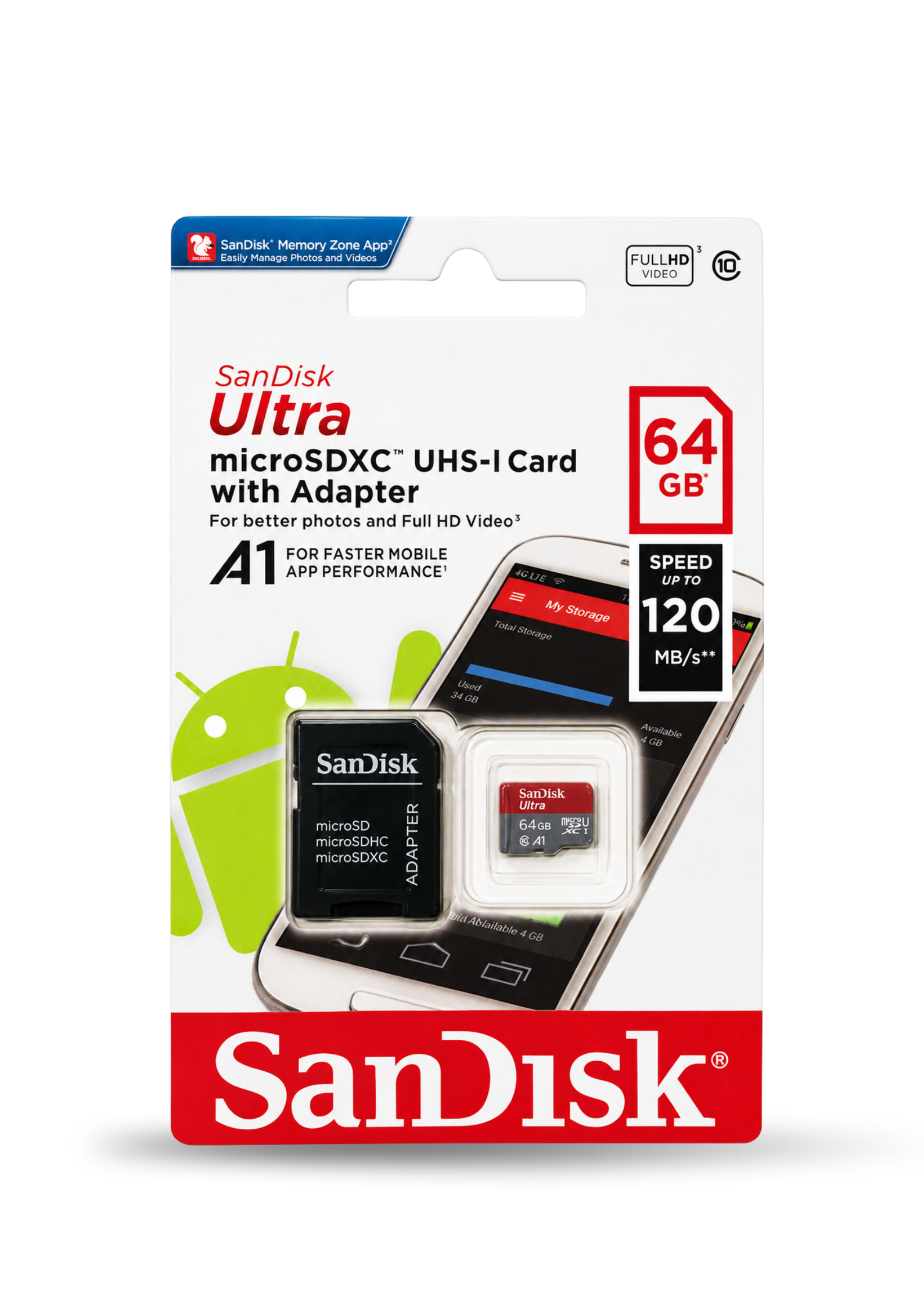 SANDISK ULTRA 64GB MICROSDXC HAFIZA KARTI | 120 MB/S | UHS-I U1 | CLASS 10 | A1 | SD ADAPTÖR DAHİL