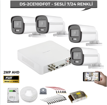 HİKVİSİON 2MP AHD COLORVU SESLİ 4 KAMERALI GÜVENLİK KAMERA SETİ