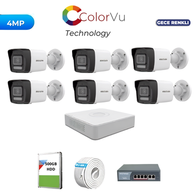 HİKVİSİON 6 KAMERALI 4MP COLORVU IP KAMERA SETİ SESLİ