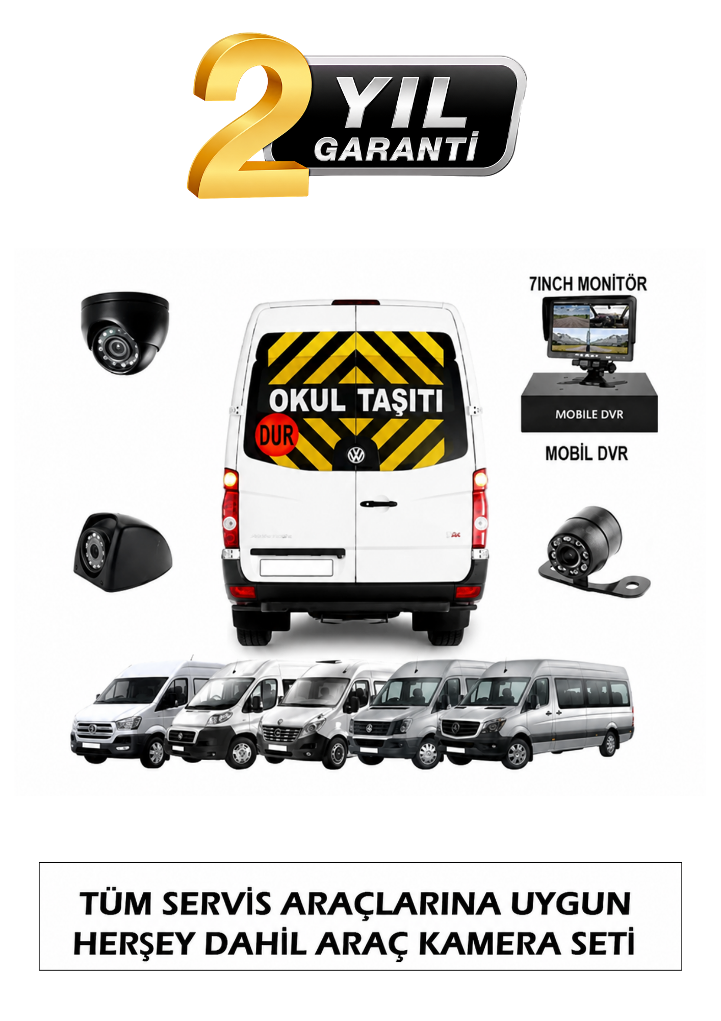 OKUL SERVİSİ KAMERA SETİ KAYITLI MONİTÖR 3 KAMERA