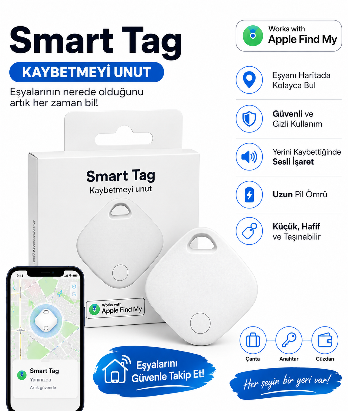 SMART TAG APPLE AİRTAG LİSANSLI TAKİP CİHAZI