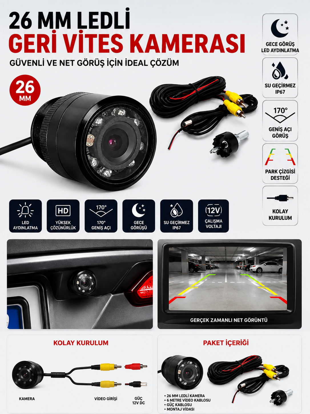 26 MM LEDLİ GERİ VİTES KAMERASI