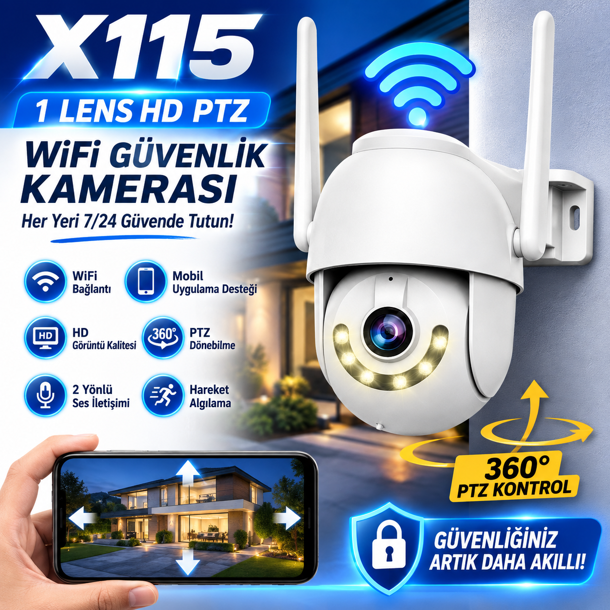 X115 1 Lens HD PTZ WiFi Güvenlik Kamerası